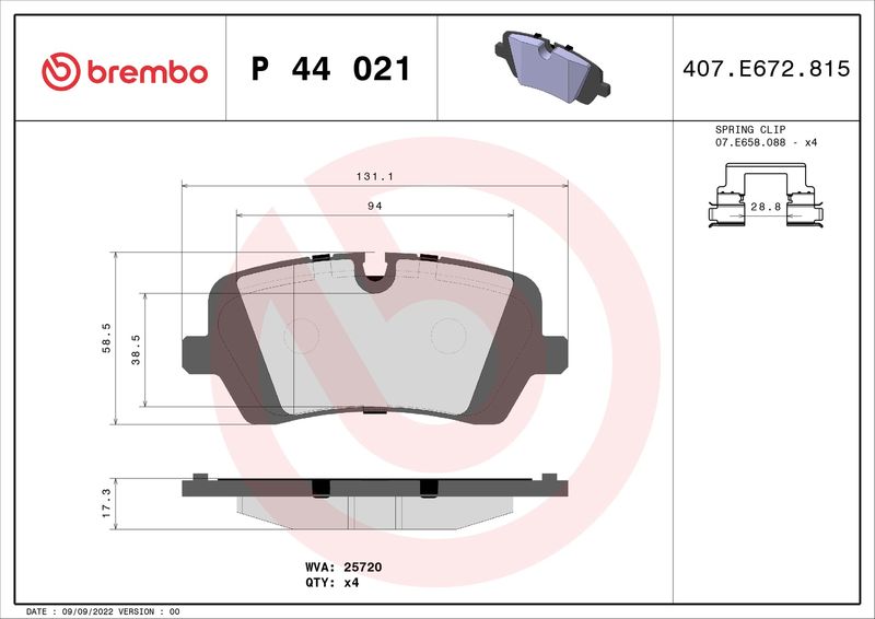 Комплект гальмівних накладок, дискове гальмо BREMBO P 44 021