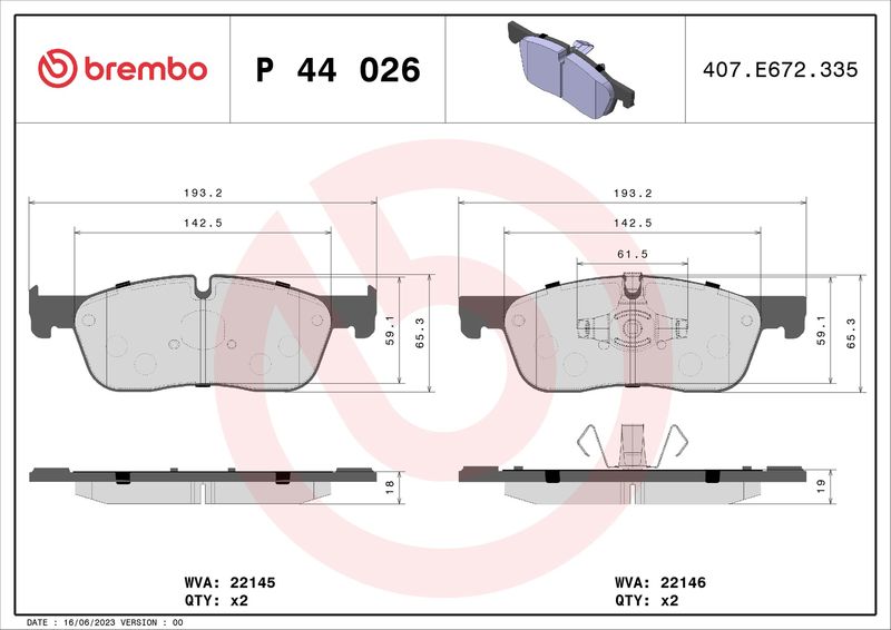 Stabdžių trinkelių rinkinys, diskinis stabdys BREMBO P 44 026