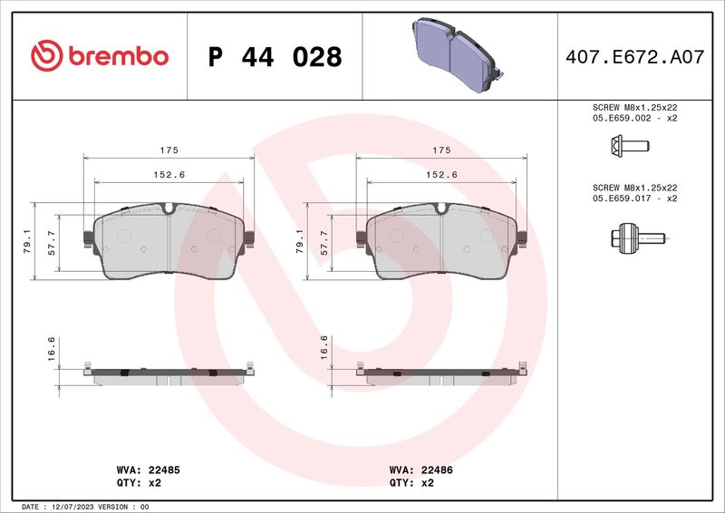 Brake Pad Set, disc brake BREMBO P 44 028