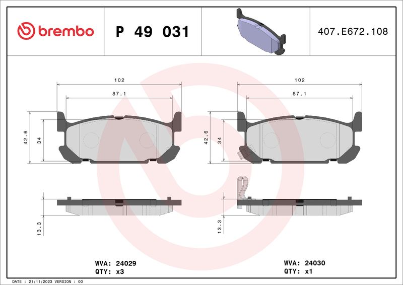 Brake Pad Set, disc brake BREMBO P 49 031