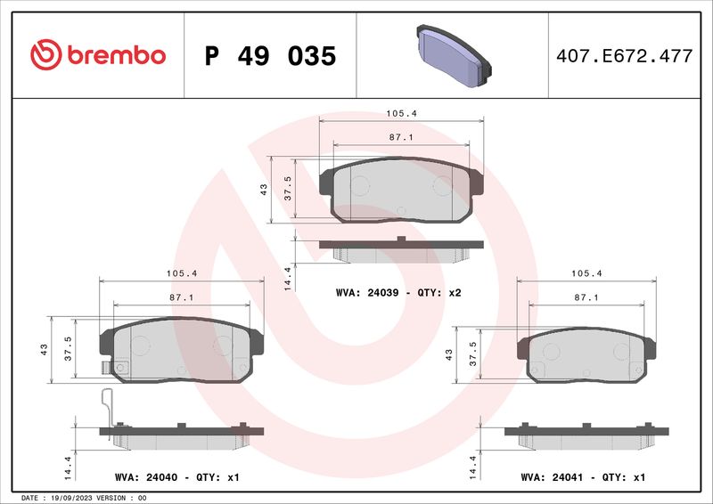 Комплект гальмівних накладок, дискове гальмо BREMBO P 49 035