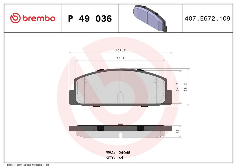 Brake Pad Set, disc brake BREMBO P 49 036