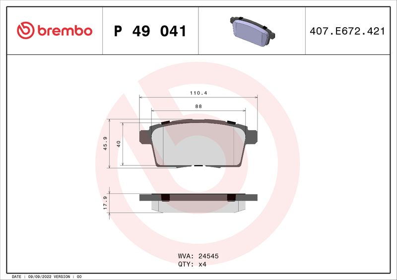 Комплект гальмівних накладок, дискове гальмо BREMBO P 49 041