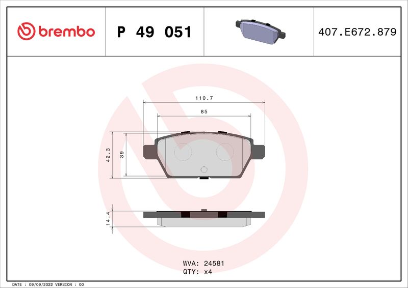 Stabdžių trinkelių rinkinys, diskinis stabdys BREMBO P 49 051