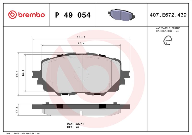 Комплект гальмівних накладок, дискове гальмо BREMBO P 49 054