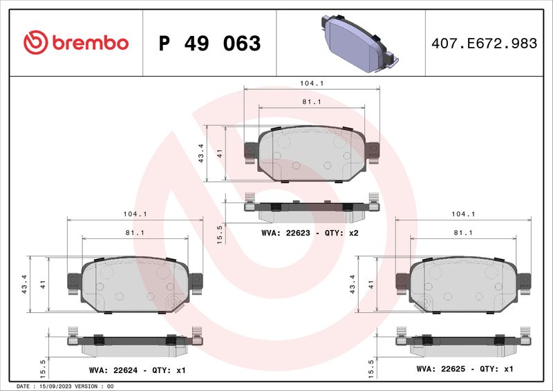 Комплект гальмівних накладок, дискове гальмо BREMBO P 49 063