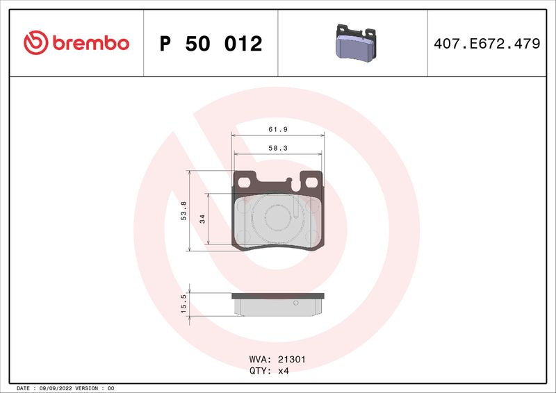 Комплект гальмівних накладок, дискове гальмо BREMBO P 50 012