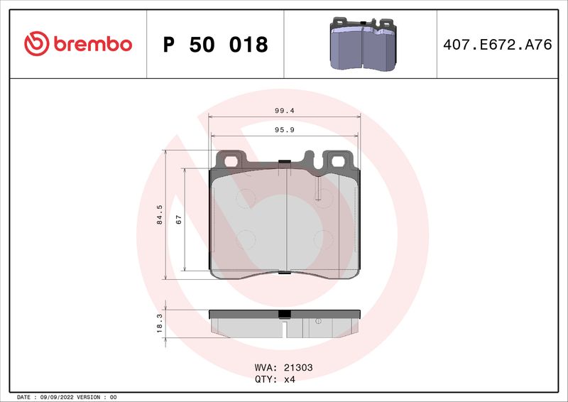 Комплект гальмівних накладок, дискове гальмо BREMBO P 50 018