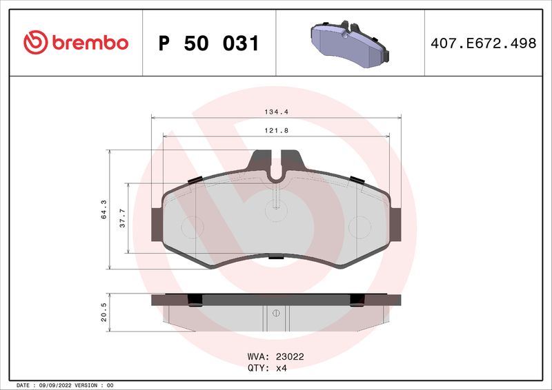 Комплект гальмівних накладок, дискове гальмо BREMBO P 50 031