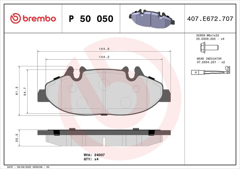 Stabdžių trinkelių rinkinys, diskinis stabdys BREMBO P 50 050