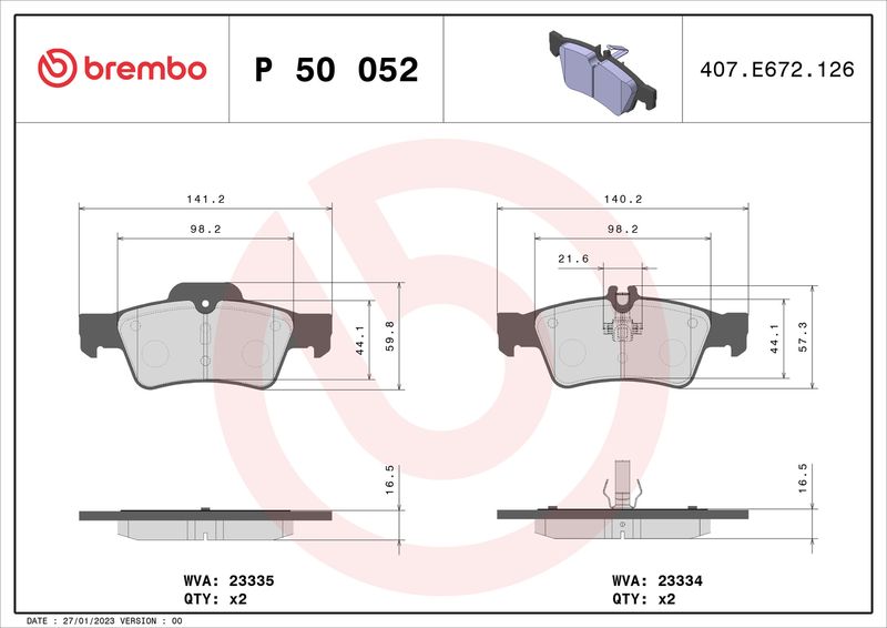 Stabdžių trinkelių rinkinys, diskinis stabdys BREMBO P 50 052