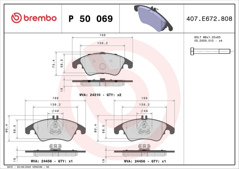 Brake Pad Set, disc brake BREMBO P 50 069