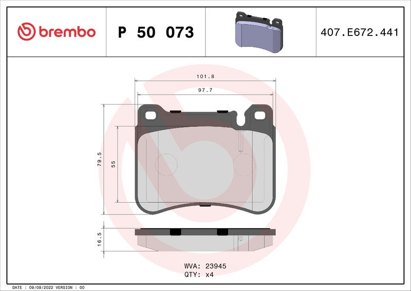 Комплект гальмівних накладок, дискове гальмо BREMBO P 50 073