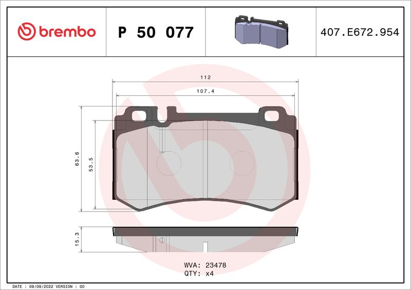 Stabdžių trinkelių rinkinys, diskinis stabdys BREMBO P 50 077