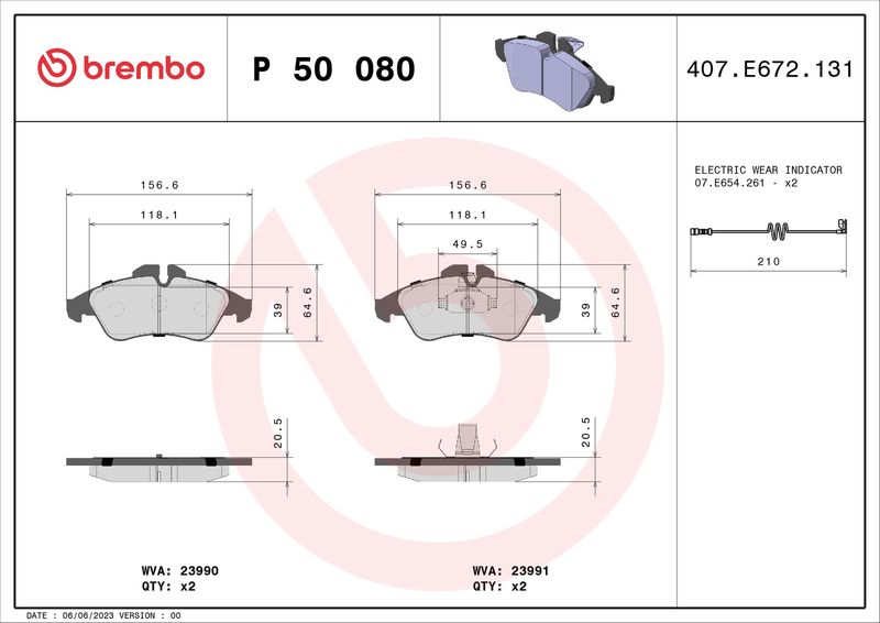 Stabdžių trinkelių rinkinys, diskinis stabdys BREMBO P 50 080