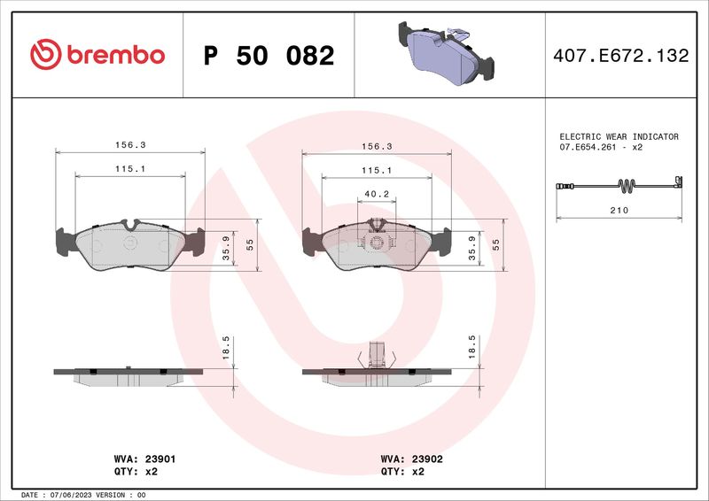 Stabdžių trinkelių rinkinys, diskinis stabdys BREMBO P 50 082