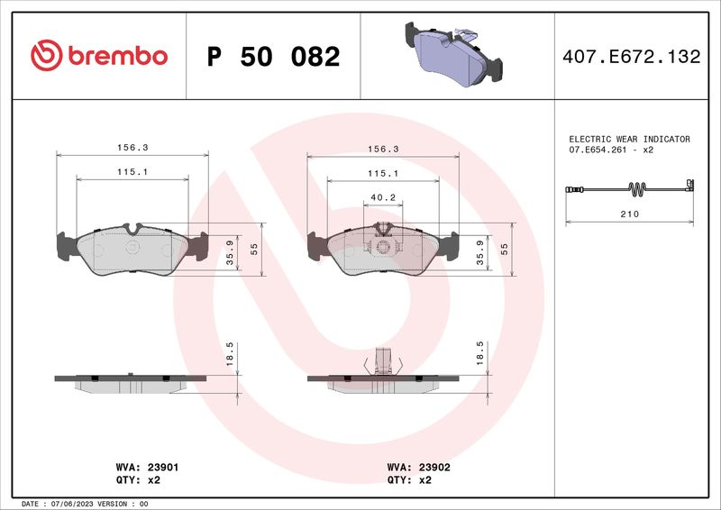 Brake Pad Set, disc brake BREMBO P 50 082