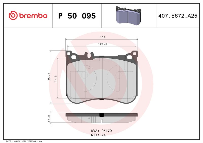 Stabdžių trinkelių rinkinys, diskinis stabdys BREMBO P 50 095