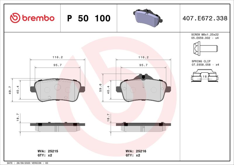 Brake Pad Set, disc brake BREMBO P 50 100