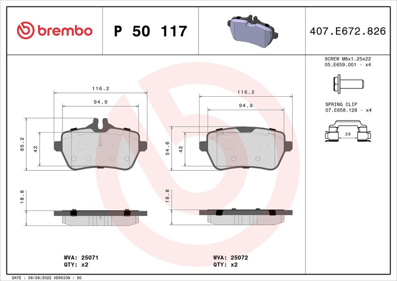 Stabdžių trinkelių rinkinys, diskinis stabdys BREMBO P 50 117