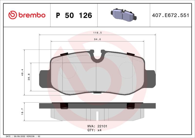 Stabdžių trinkelių rinkinys, diskinis stabdys BREMBO P 50 126