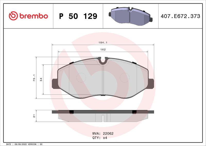 Stabdžių trinkelių rinkinys, diskinis stabdys BREMBO P 50 129