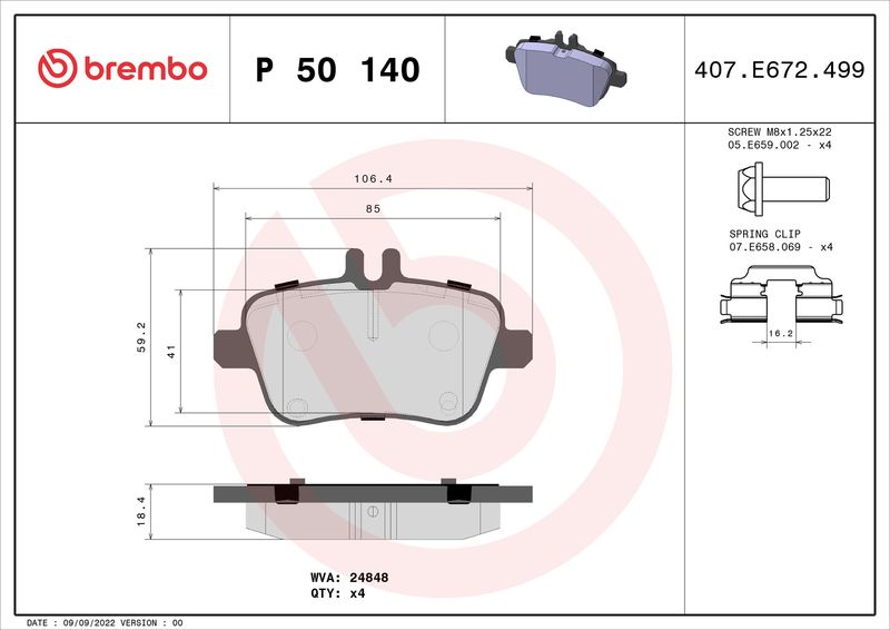 Stabdžių trinkelių rinkinys, diskinis stabdys BREMBO P 50 140