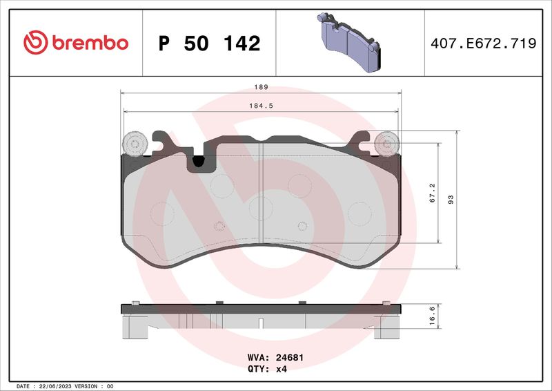 Комплект гальмівних накладок, дискове гальмо BREMBO P 50 142