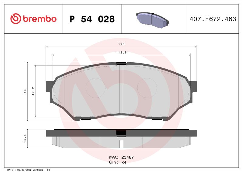 Brake Pad Set, disc brake BREMBO P 54 028