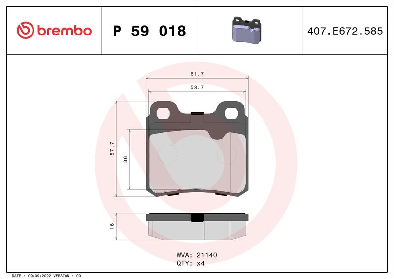 Brake Pad Set, disc brake BREMBO P 59 018