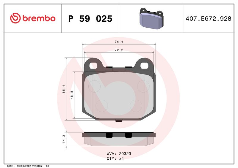 Комплект гальмівних накладок, дискове гальмо BREMBO P 59 025