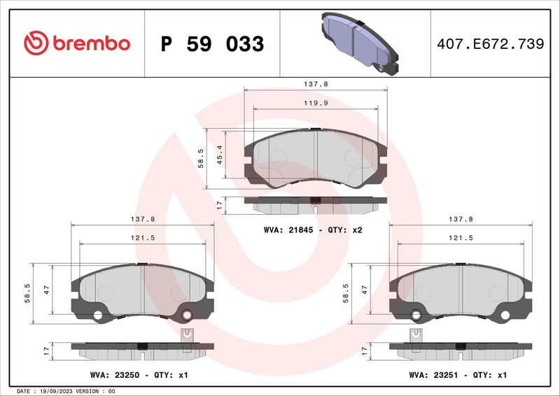 Stabdžių trinkelių rinkinys, diskinis stabdys BREMBO P 59 033