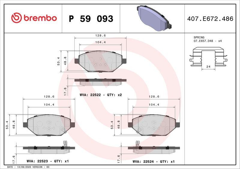 Brake Pad Set, disc brake BREMBO P 59 093