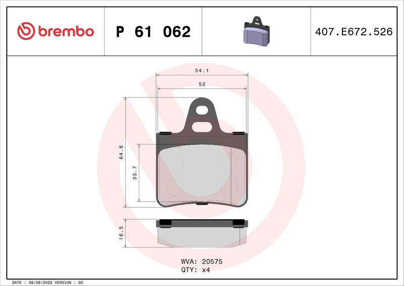 Brake Pad Set, disc brake BREMBO P 61 062