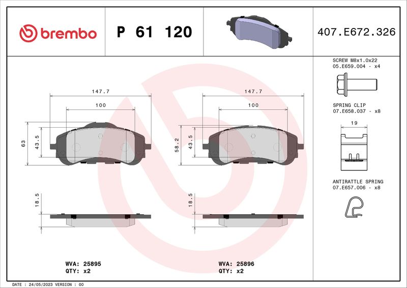 Stabdžių trinkelių rinkinys, diskinis stabdys BREMBO P 61 120