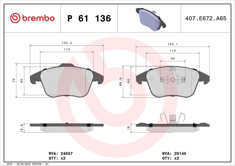 Brake Pad Set, disc brake BREMBO P 61 136