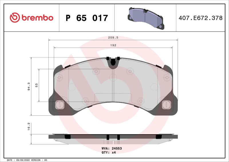 Brake Pad Set, disc brake BREMBO P 65 017