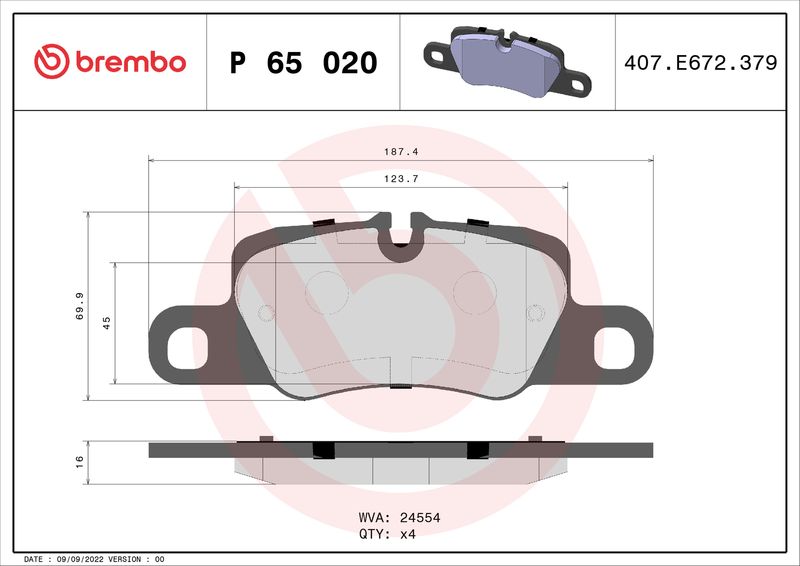 Комплект гальмівних накладок, дискове гальмо BREMBO P 65 020