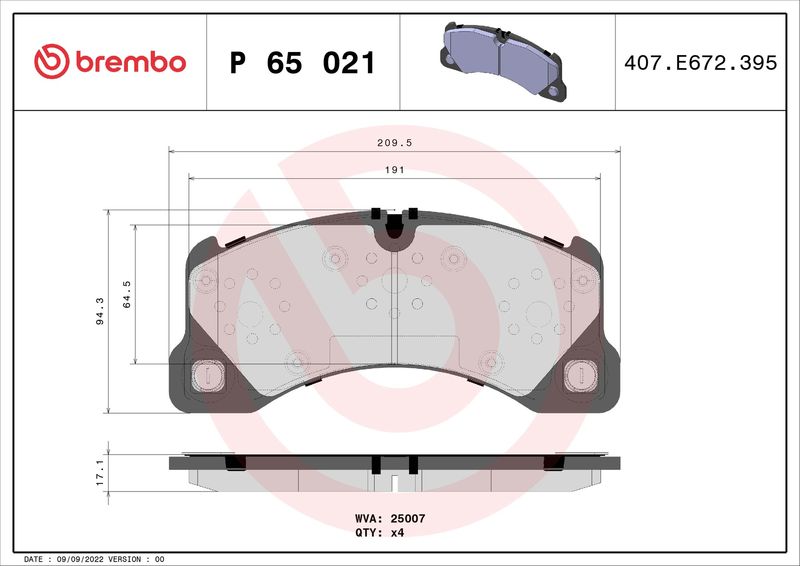 Комплект гальмівних накладок, дискове гальмо BREMBO P 65 021