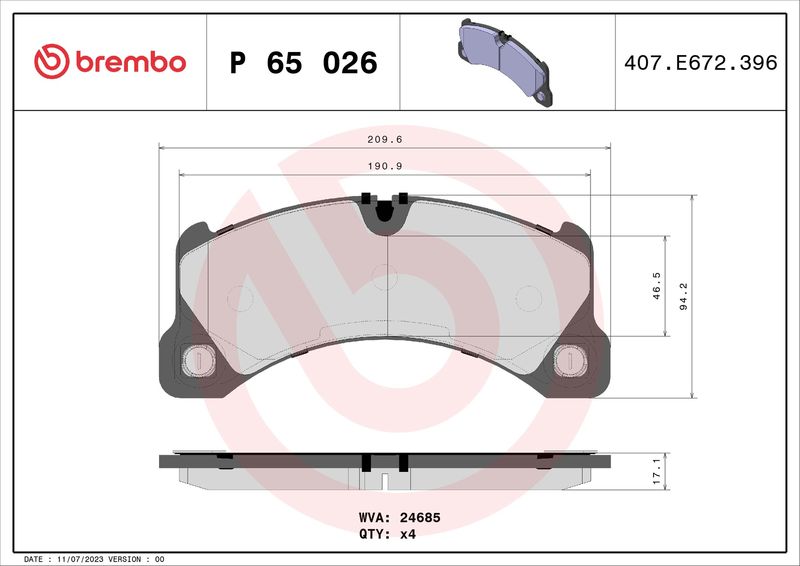 Brake Pad Set, disc brake BREMBO P 65 026