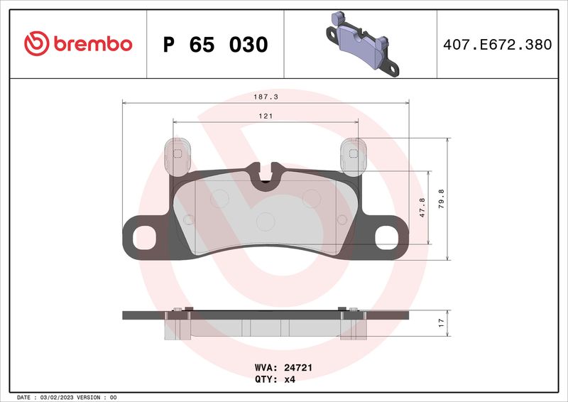 Комплект гальмівних накладок, дискове гальмо BREMBO P 65 030
