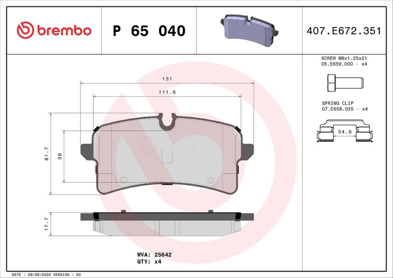 Stabdžių trinkelių rinkinys, diskinis stabdys BREMBO P 65 040