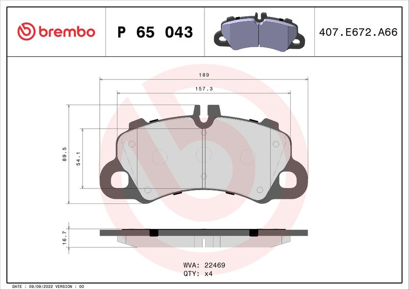 Stabdžių trinkelių rinkinys, diskinis stabdys BREMBO P 65 043