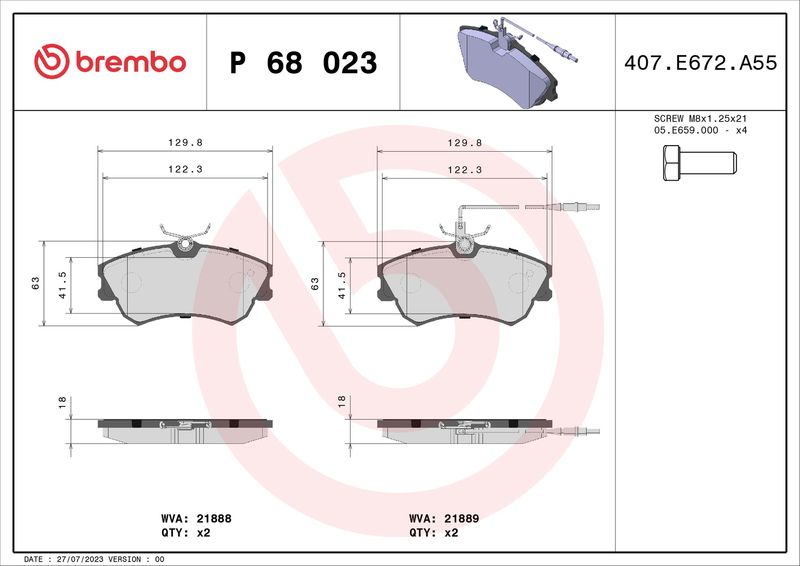 Brake Pad Set, disc brake BREMBO P 68 023