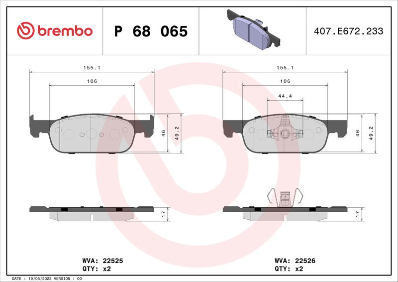 Brake Pad Set, disc brake BREMBO P 68 065