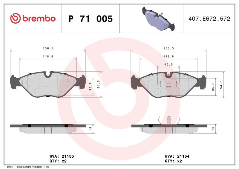 Stabdžių trinkelių rinkinys, diskinis stabdys BREMBO P 71 005