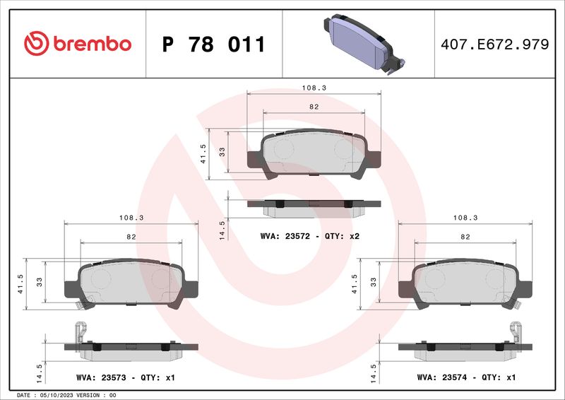 Комплект гальмівних накладок, дискове гальмо BREMBO P 78 011