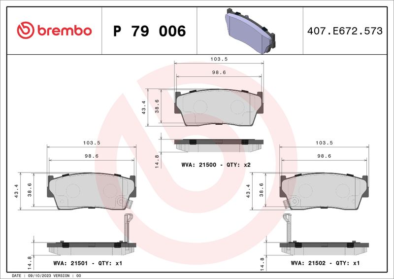 Комплект гальмівних накладок, дискове гальмо BREMBO P 79 006