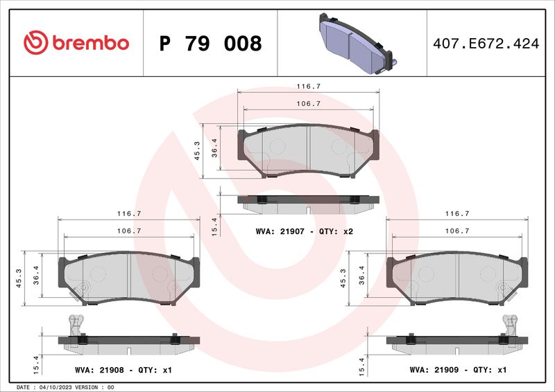 Комплект гальмівних накладок, дискове гальмо BREMBO P 79 008