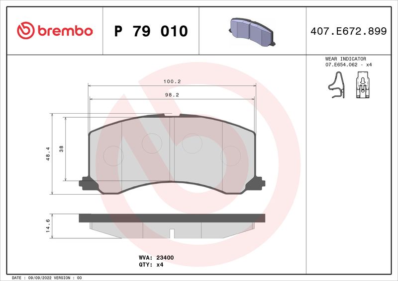 Комплект гальмівних накладок, дискове гальмо BREMBO P 79 010